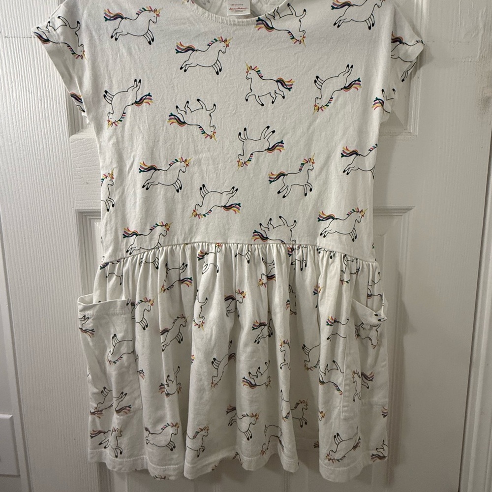 Hanna Andersson White Unicorn Print Pocket Dress